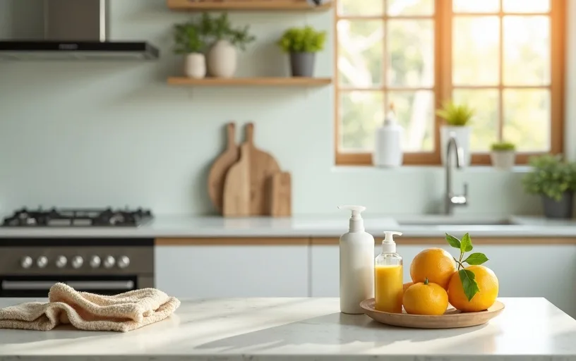 Cuisine &eacute;cologique nettoyage naturel plan travail d&eacute;sinfection hygi&egrave;ne