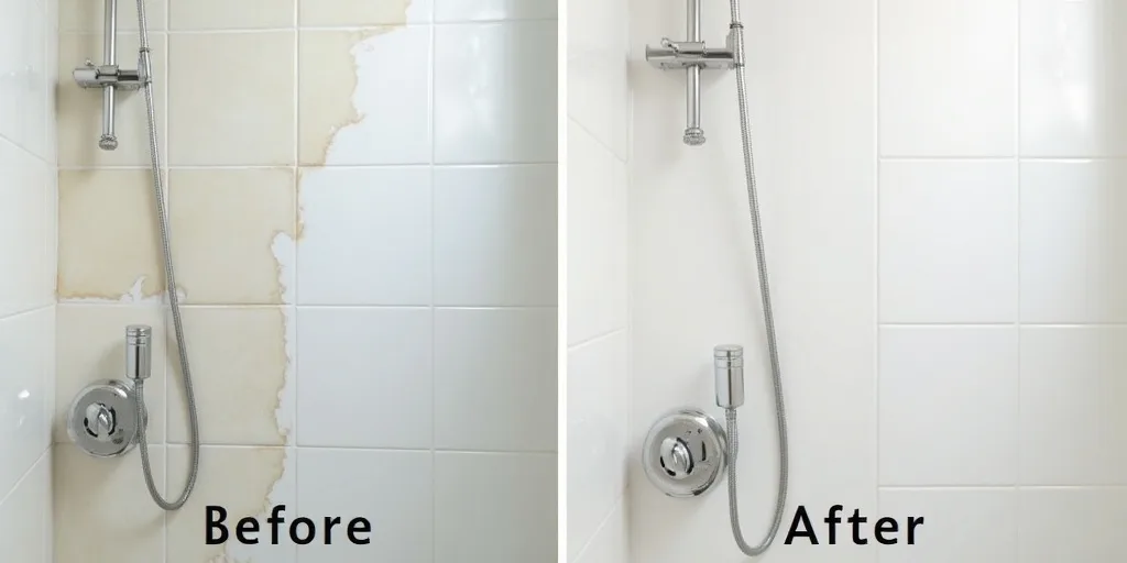 Enlever calcaire naturellement douche vinaigre blanc r&eacute;sultat &eacute;cologique avant apr&egrave;s comparaison