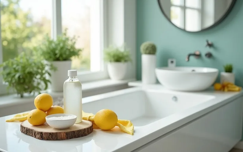 Salle bain &eacute;cologique nettoyage naturel anti-calcaire bicarbonate produits verts