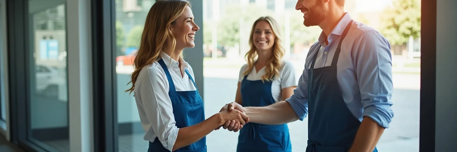 &Eacute;quipe professionnelle avec clients satisfaits