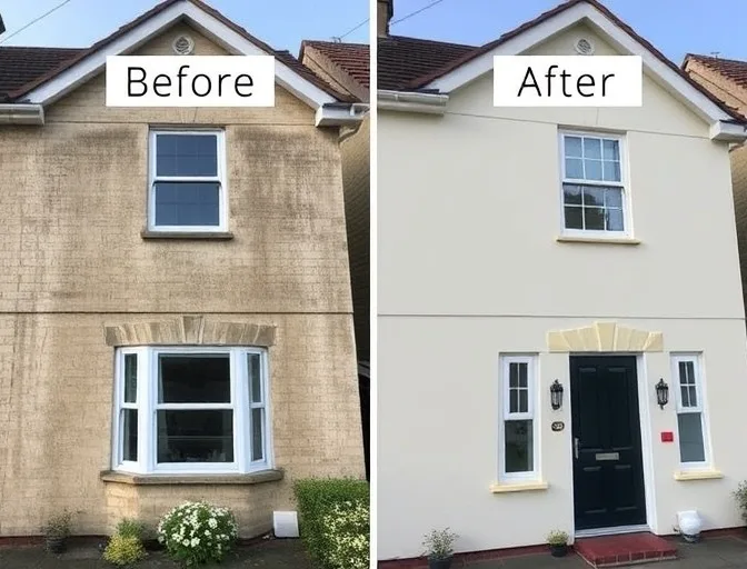 Transformation avant/apr&egrave;s nettoyage fa&ccedil;ade en brique