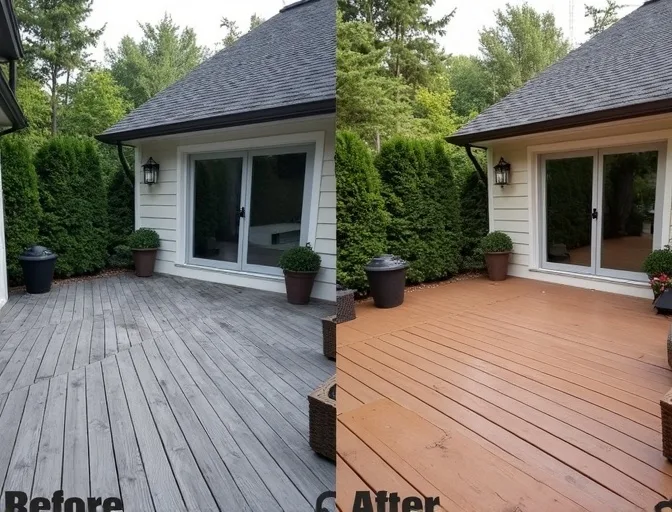 Transformation avant/apr&egrave;s nettoyage terrasse composite